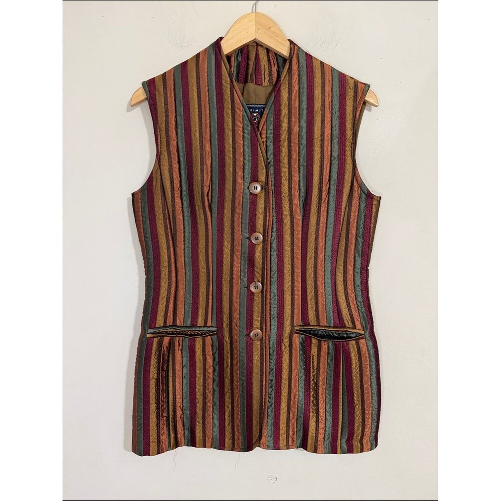 VTG The Limited Quilted Striped Vest Silk Blend Jewel Tone Button Front M Unique